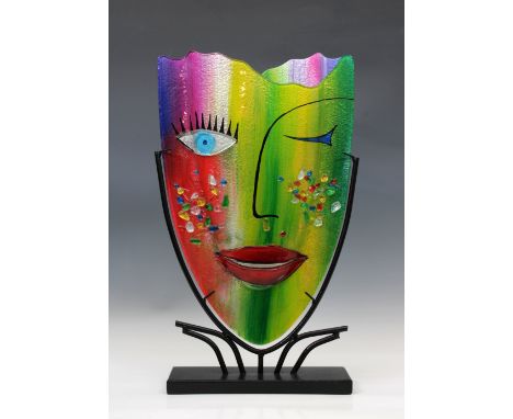 A Murano Art Glass Picasso Inspired Vase &amp; stand, multi coloured with applied features, overall 47cm. high.