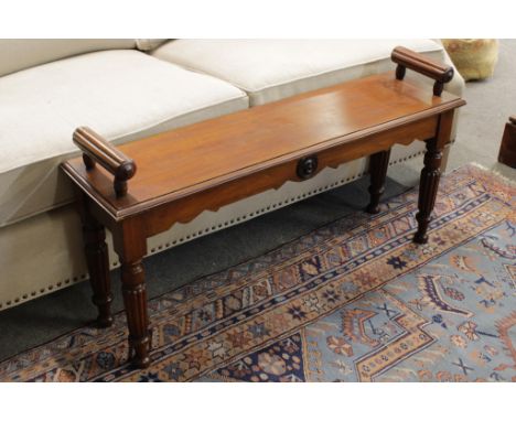 A 19th Century mahogany hall bench or window seat, together with another similar example, 57cm x 107cm x 28.5cm and smaller (