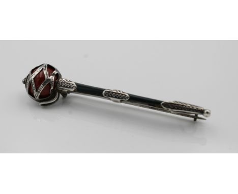 A Victorian Scottish agate blood-stone and sterling silver kilt pin, in the form of a Culloden broad sword, C &amp; N mark , 