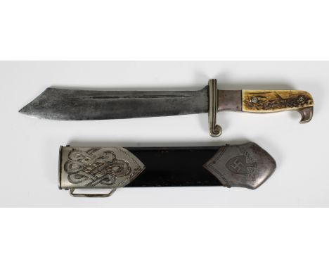 A German RAD enlisted man's (Reichs Arbeit Dienst, Reichs Labour Service) Hewer, the single edged clip point steel blade stam