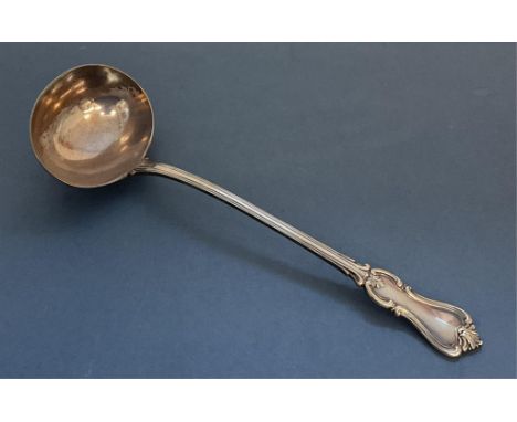 A Victorian silver Albert pattern soup ladle, Elizabeth Eaton, London, 1847, terminal inscribed 'JM', 34cm. long, weight 9.5 