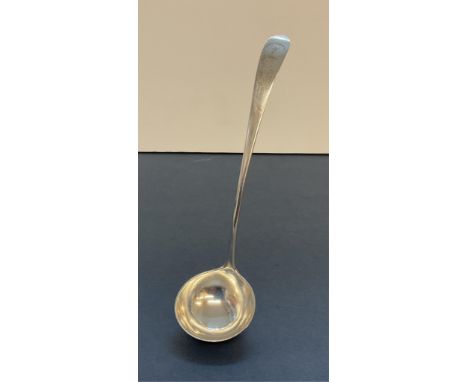 A Channel Islands silver sauce ladle, makers mark IG struck once (Jean Gavey, Jersey, c. 1715-1775)  engraved armorial and mo