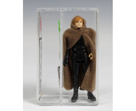 A loose, graded vintage Star Wars Luke Skywalker Jedi knight with original cape, blaster and green lightsaber., Cased in acry