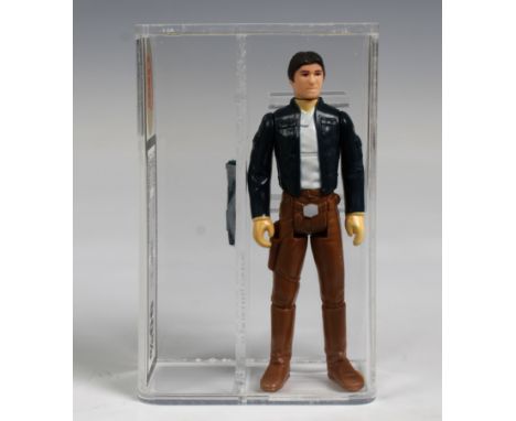A loose, graded vintage Star Wars Han Solo 'Bespin' with original blaster., Cased in acrylic and graded by UK Graders. Figure
