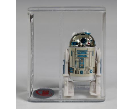 A loose, graded vintage Star Wars R2-D2 with original sensor scope in place., Cased in acrylic and graded by UK Graders. Figu