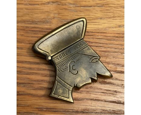 WWI Trench Art - A rare Soldier YPRES 1915 brass vesta case, inscribed ‘YPRES 1915’ , ‘TRENCHES’ &amp; ‘1st Bn.D.C.LI’ (1st B