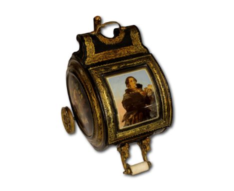 A Victorian toleware coal scuttle, the hinged front with convex class panel, inclosing a print depicting a lady in period dre