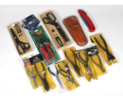 A collection of pliers, snips, spanners, screwdriver bits, scissors and a pair of Felco secateurs, to include two packs of Mi