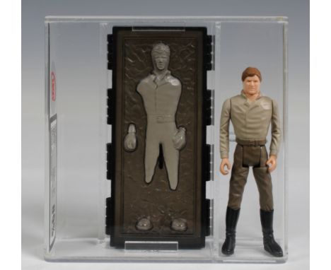 A loose, graded vintage Star Wars Han Solo in Carbonite., Cased in acrylic and graded by UK Graders. Figure 85 Paint 85 Carb-