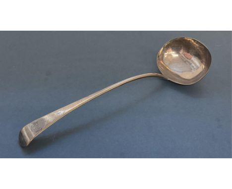 A Georgian silver Old English pattern ladle, William Seaman, London, 1806, engraved initials, 34cm. long, 6.4 tr.oz.