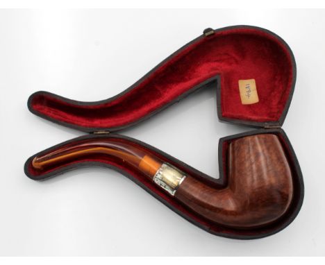 A cased Victorian Barling briar bent pipe, Edwin &amp; William Barling, London, 1894, stamped 'BARLING'S MAKE', amber coloure
