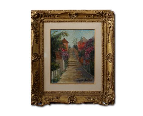 Hildegarde Hume Hamilton (American, 1898-1970), Village Steps, oil on canvas, signed and dated lower right "Hildegarde Hamilt