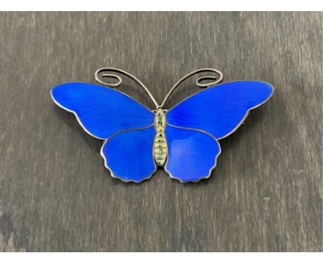 A vintage Norwegian silver &amp; blue enamel butterfly brooch by Kristian Hestenes, stamped to back ‘HESTENES NORWAY STERLING