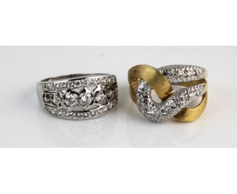 Two 14k yellow gold and cz rings, size P &amp; R, combined total gross weight approximately 10.4g (2)