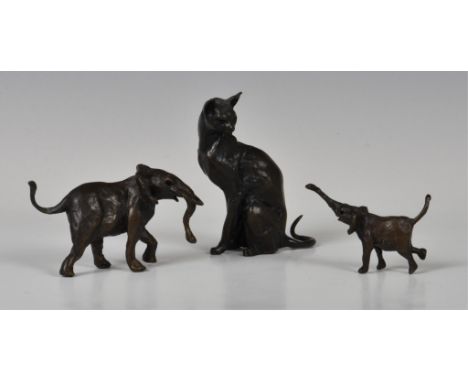 After Jonathan Sanders, patinated bronze study of female elephant with calf, produced by the Nelson and Forbes Sculpture Comp