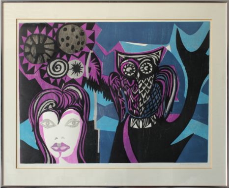 Emiliano di Cavalcanti (Brazilian, 1897-1976), Mulher e Coruja, woodcut, signed lower right in pencil, 1972, unumbered from a