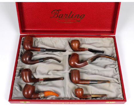 A collection of eight unused silver mounted Barling briar pipes, of varying dates and shapes, to include Billiard, Bulldog, C