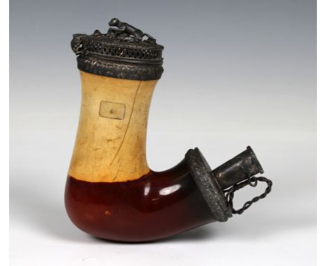 A large Victorian silver mounted Barling Meerschaum pipe the hinged lid set with a cat chasing mice, Benjamin Barling, London