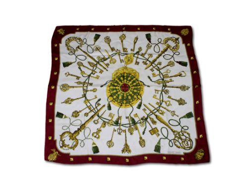 Hermes silk scarf 'Les Cles' key themed, 90cm wide.,