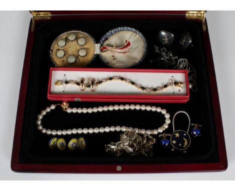 A collection of costume jewellery - To include a Norwegian enamel &amp; silver brooch by Scharning, together with a pair of s