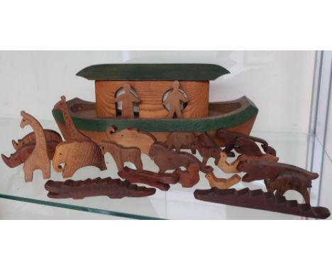 Wooden Noahs Ark by Woodpecker Toys (John Spence), animals are made from the following woods: Walnut, Laewood, Iroko, Wych El