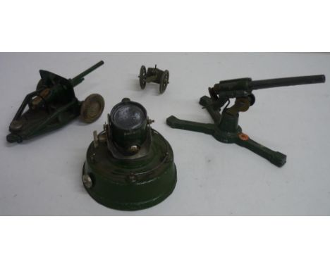 Astra die-cast model of a search light, similar model of an Ack Ack Gun and a field gun, and a small Britians model of a fiel