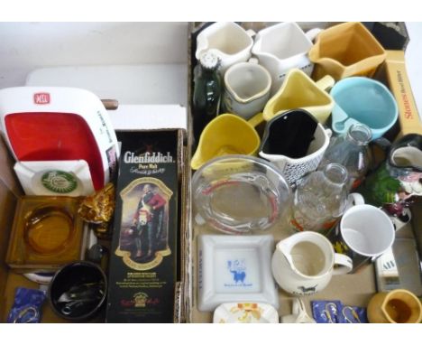 Collection of ceramic brewery advertising items, whisky water jugs, ashtrays etc 