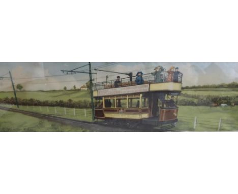 Framed Hamilton Ellis electric tram on the Burton Ashby light railways travel in 1915 railway carriage print 