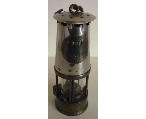 Protector type brass and steel miners lamp, GB6S, 46  (height 23cm) 