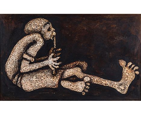 Lucas Tandokwazi Sithole (South African 1931-1994) PENNY WHISTLER #4 signed oil and enamel on board 60 by 97cm 