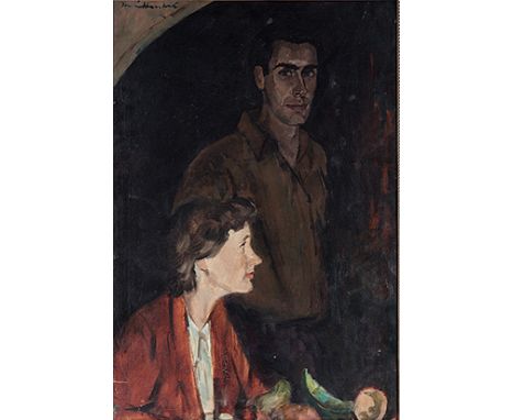 Irmin Henkel (South African 1921-1977) SELF PORTRAIT OF ARTIST AND WIFE signed oil on canvas 80 by 54cm 