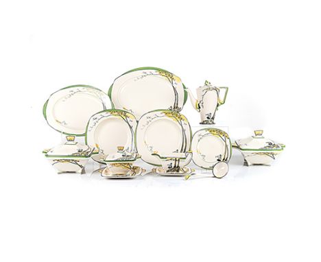 A BURLEIGHWARE ‘PAN’ PATTERN PART DINNER SERVICE, 1930’S each printed with Pan seated beside a tree and playing an instrument