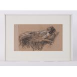 Framed drawing titled ' Barbara Reclining' 1961, conte on grey paper
