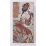 Unframed painting titled ' Jean (study)' c.1950, oil on board, 39cm x 21cm
