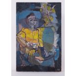 Unframed painting titled ' Woman holding a cup' c.1950, oil on board, 60cm x 39cm