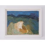 Framed painting titled ' Fields and Hills, Donegal' 1962, oil on board, 29cm x 40cm