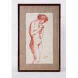 Framed drawing titled ' Nude Study' 1959, red chalk on paper, 50cm x 32cm