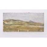 Unframed painting titled ' Landscape, St David's', c.1950, oil on board, 15cm x 32cm
