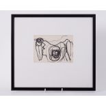 Framed painting titled ' Black and White Figurescape (6)' c.1963, mixed media on paper , 34cm x