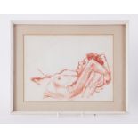 Glazed drawing - untitled 'Reclining Nude with Pillow' 1960, conte on paper, 21cm x 28cm