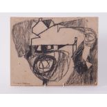 Unframed drawing titled 'Townscape' early 60s conte/paper, 27cm x 35cm, mounted on strawboard