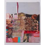 Unframed painting titled ' Horizon Collage' c.1970, mixed media, 69cm x 57cm