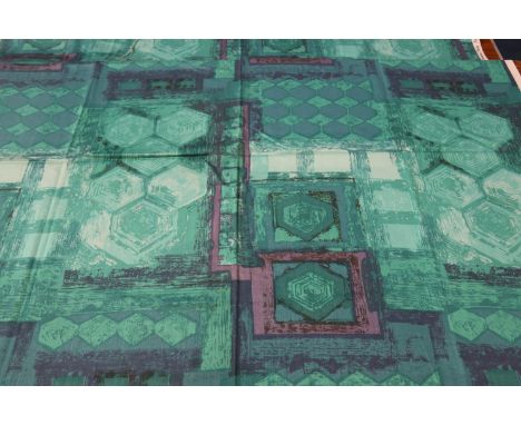 A piece of Francis Price screen print "Timbre" in blue and turquoise, 109cm wide x 121cm long