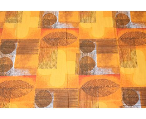 A piece of fabric, Francis Price screen print, "Langdale", in orange with tree design, 120cm wide x 1m 70cm long