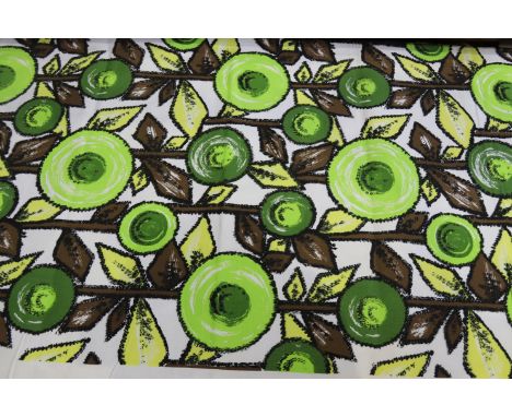 A Francis Price screen print "Solaire", with lime green, brown and yellow flowers, 123cm wide x 3m 49cm long