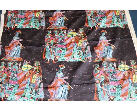 A piece of screen print fabric, "Meistersingers" for Sanderson, 125cm wide x 279cm long