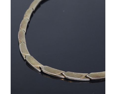 GULD OG SOLV DESIGN - a Danish sterling silver modernist abstract panel necklace, chevron style panels, maker's mark BoG, nec