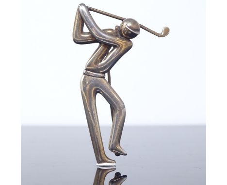 EVALD NIELSEN - a mid-century Danish silver modernist figural golfer brooch, maker's marks En, brooch height 58.4mm, 12.8g

V