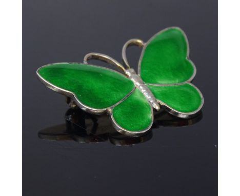 VOLMER BAHNER - a Danish vermeil sterling silver and green enamel butterfly brooch, wingspan 34.9mm, 8.8g

Very good original