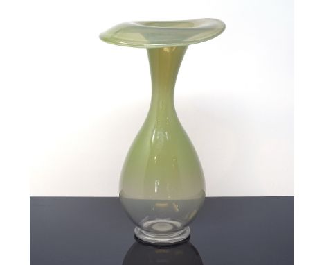 INGEBORG LUNDIN FOR ORREFORS - a mid-century Swedish Orchid yellow glass vase, circa 1950s, clear bulbous body with yellow ta